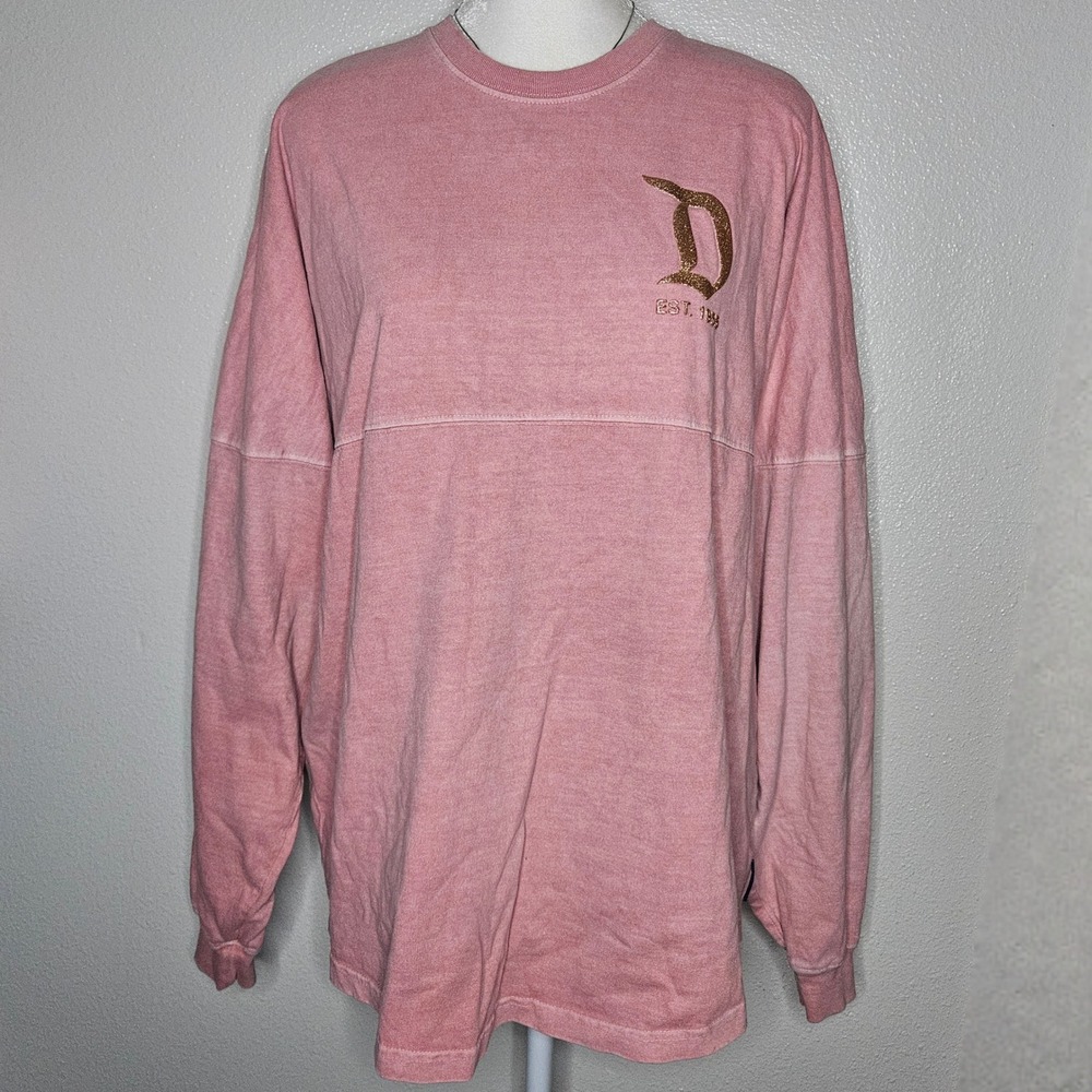 Disneyland Spirit Jersey Rose Pink Rose Gold Glitter Puff Print Logo